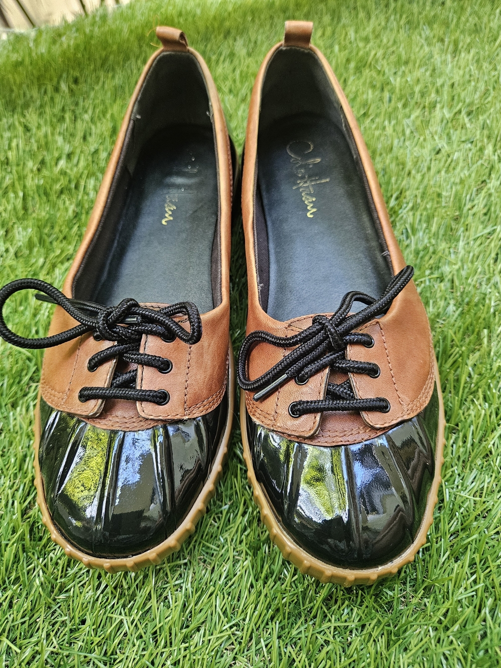 Cole Haan Nike Air Black Patent Leather Brown Canvas Oxfords Shoes Women’s Sz 7